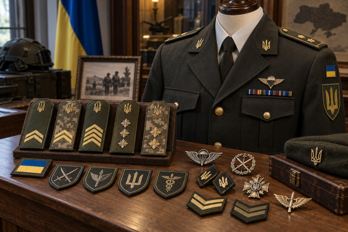 Військова форма ЗСУ з погонами, шевронами, кокардами, нагрудними знаками та іншими елементами військової символіки